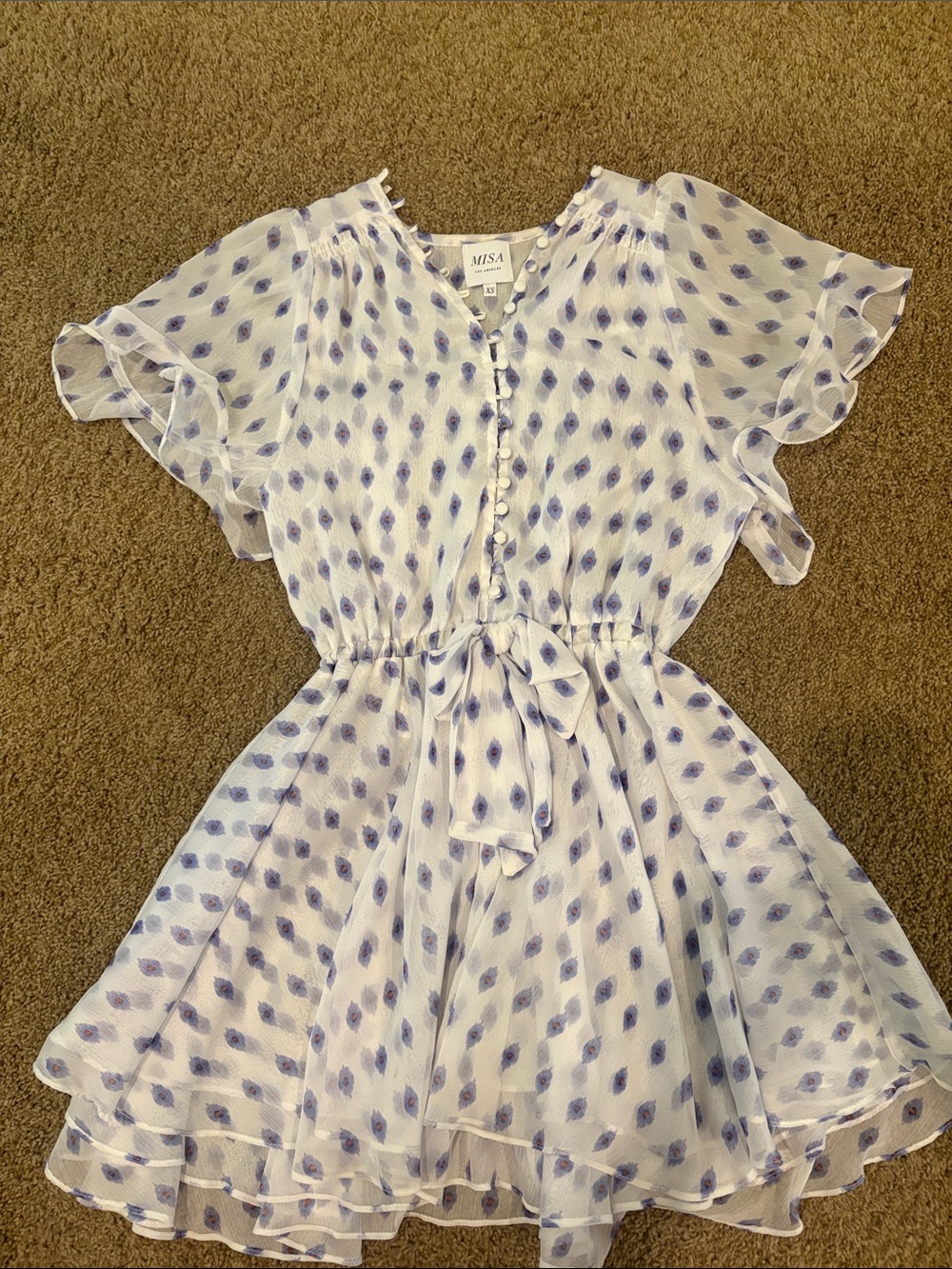 Misa Los Angeles White Dress with Lavender Dot Print